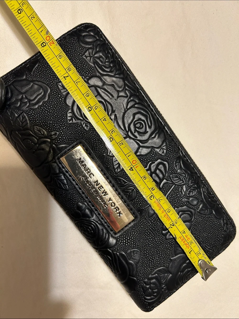 Marc New York Black Floral Embossed Zip Wallet